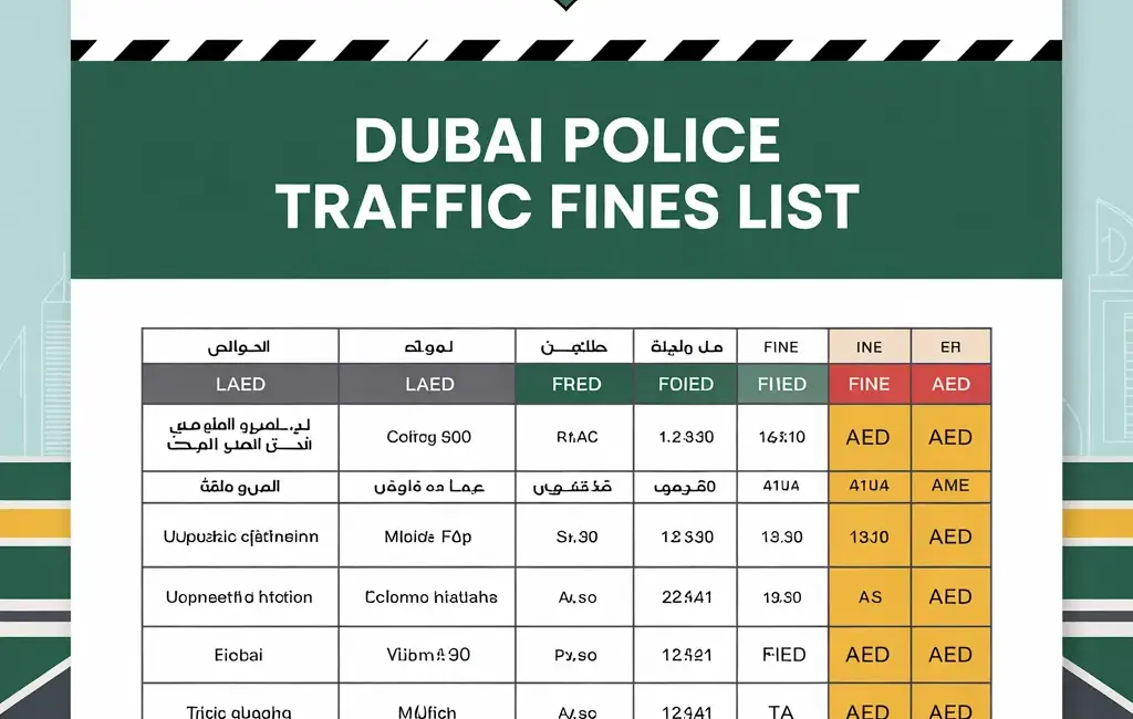 dubai police traffic fines list
