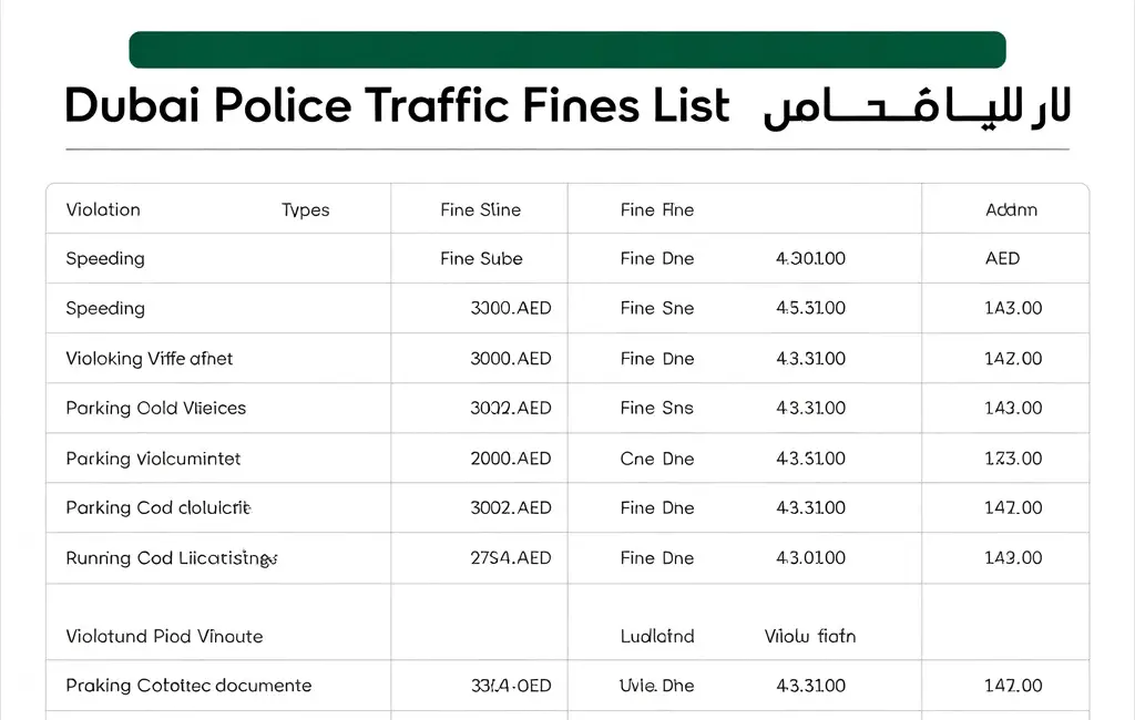 dubai traffic fines list