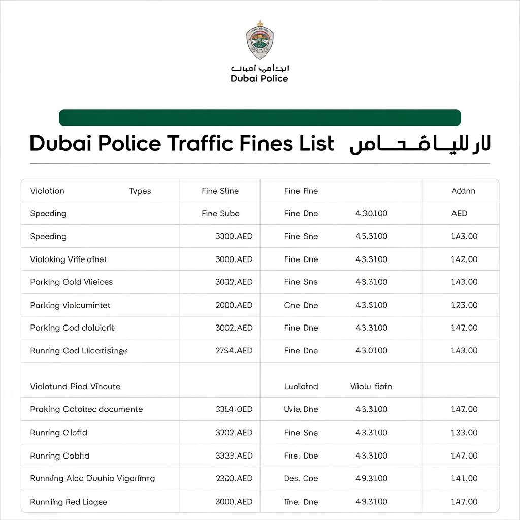 dubai traffic fines list